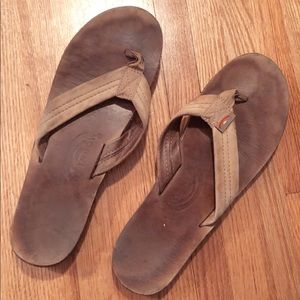 Tan leather Rainbow flip flops